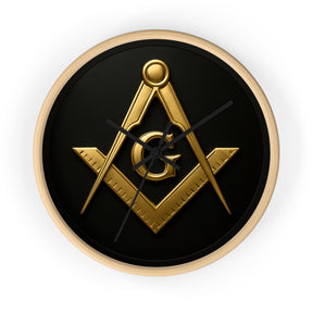 Master Mason Blue Lodge Clock - S&C with G Design on Wood Frame - Bricks Masons