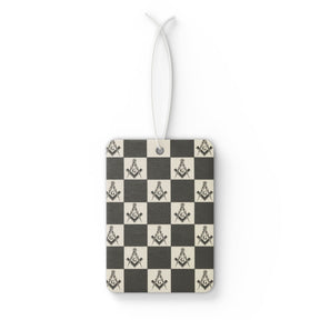 Master Mason Blue Lodge Car Air Freshener - Checkered Square & Compass G Print - Bricks Masons