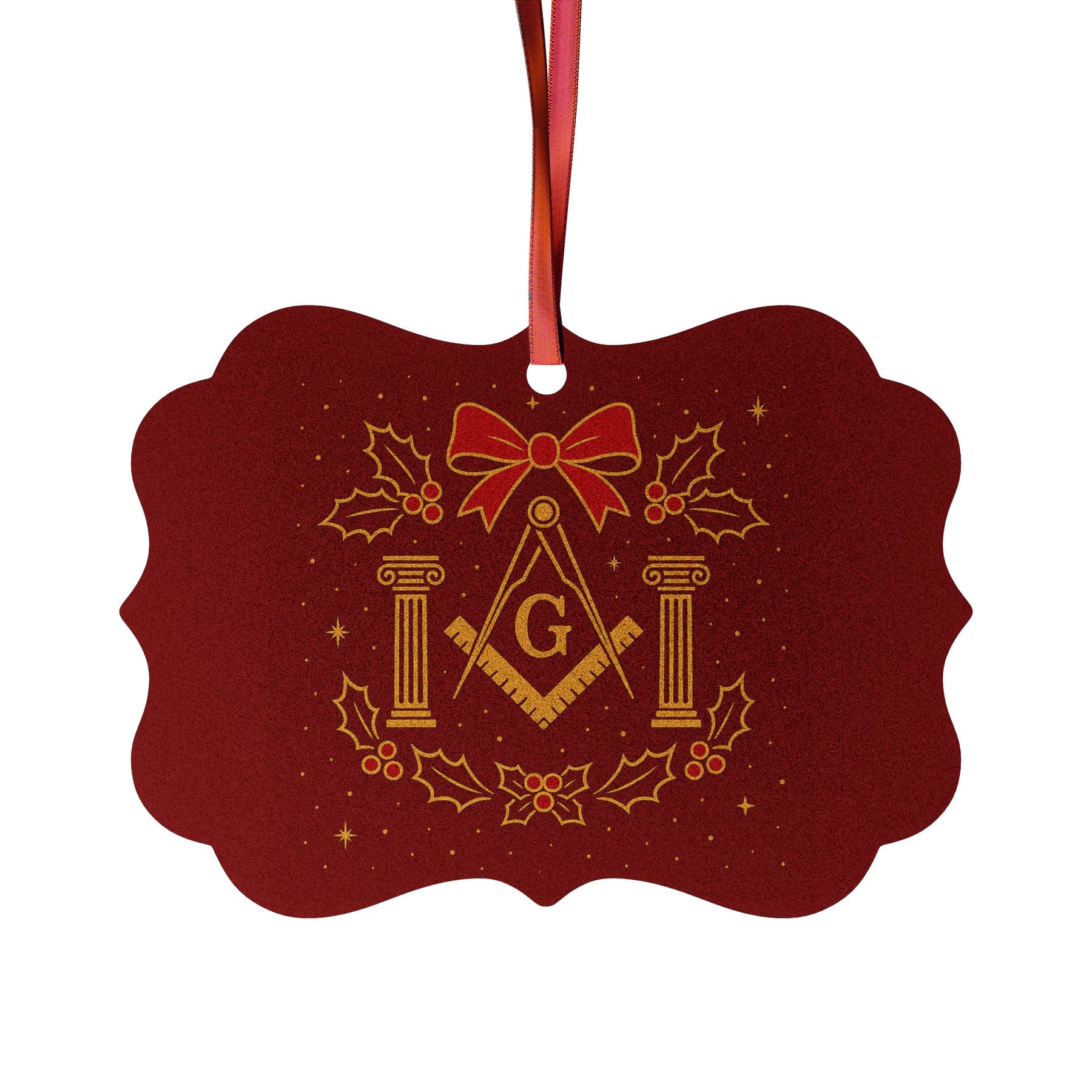 Master Mason Blue Lodge Christmas Ornament - S&C G with Twin Pillars Holiday Decor Set - Bricks Masons