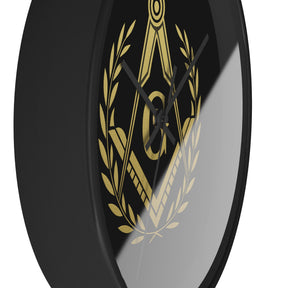 Master Mason Blue Lodge Clock - Wreath with Square & Compass G in Wooden Frame - Bricks Masons