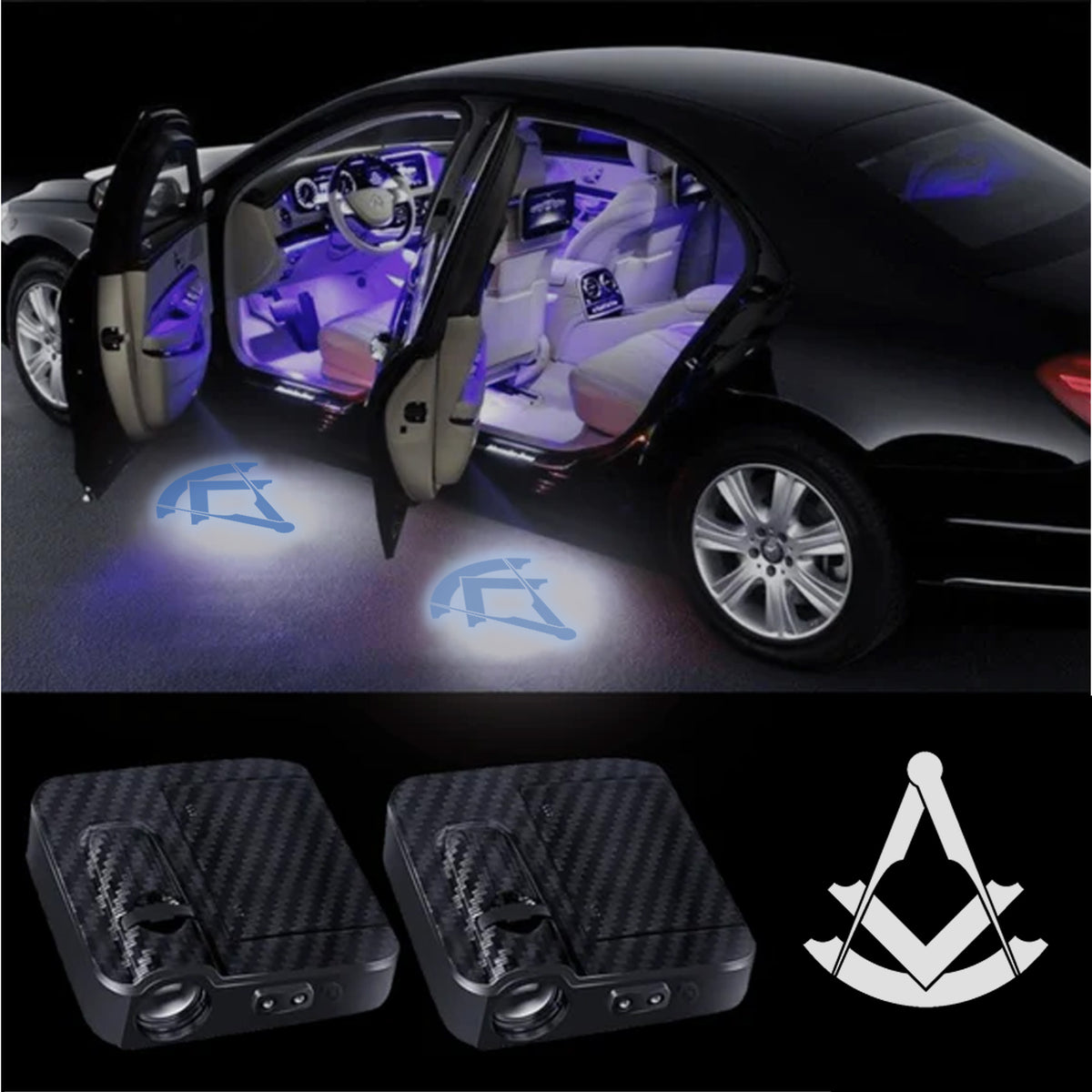 Past Master Blue Lodge Car Door Light Projector - Customizable Wireless LED - Bricks Masons