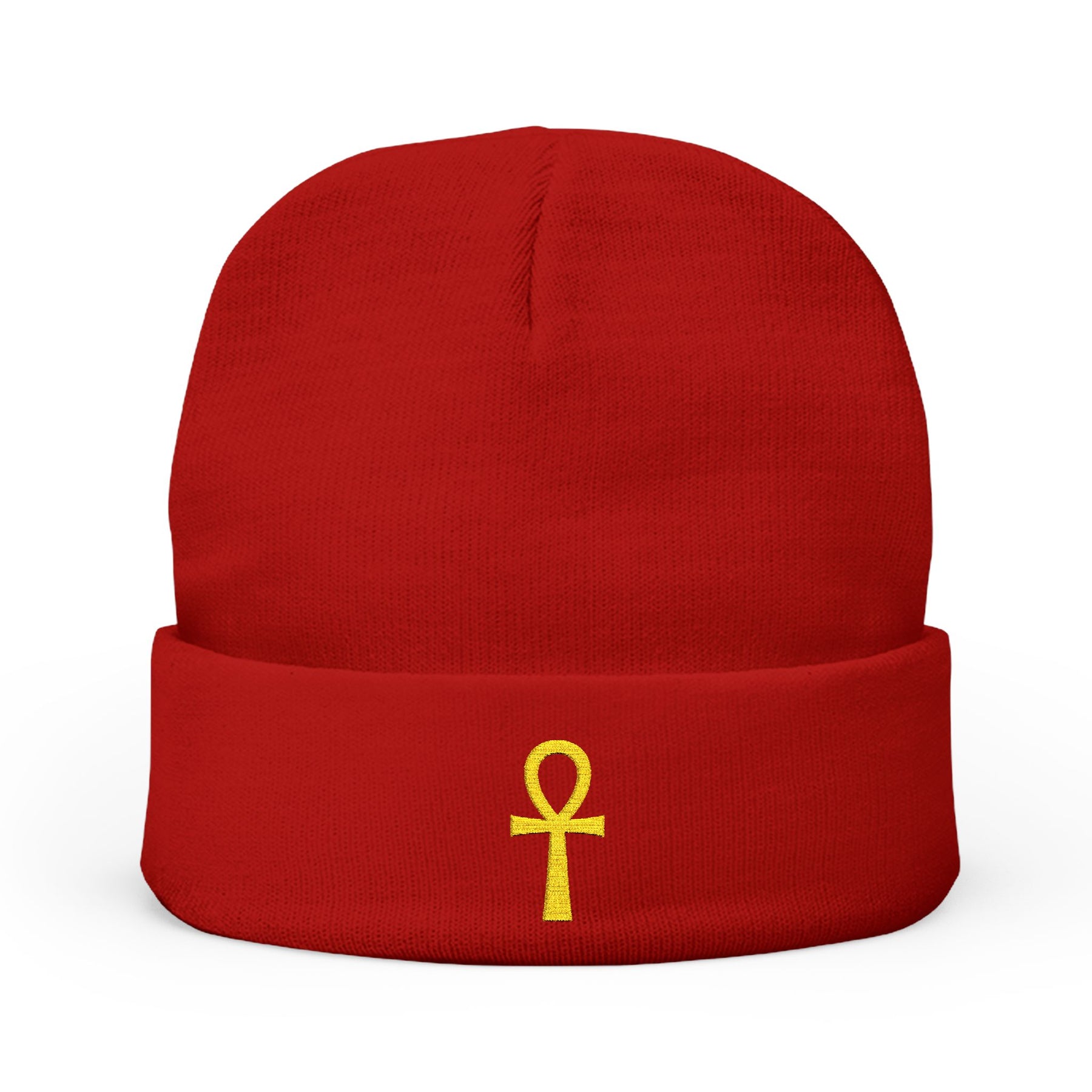 Ancient Egypt Beanie - Knit Embroidery Ankh - Bricks Masons