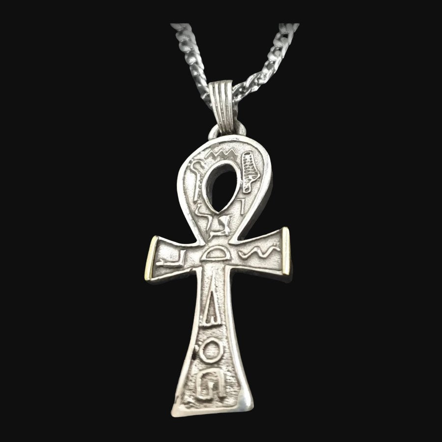 Egyptian Ankh Cross of Life Pendant in Silver 6 x 2.5 cm 13.5 g with Steel Chain Art 619 - Bricks Masons
