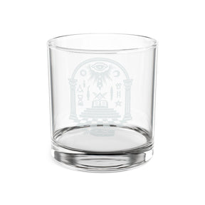 Master Mason Blue Lodge Whiskey Glass - Checkered Floor Pillars All-Seeing Eye & Tools