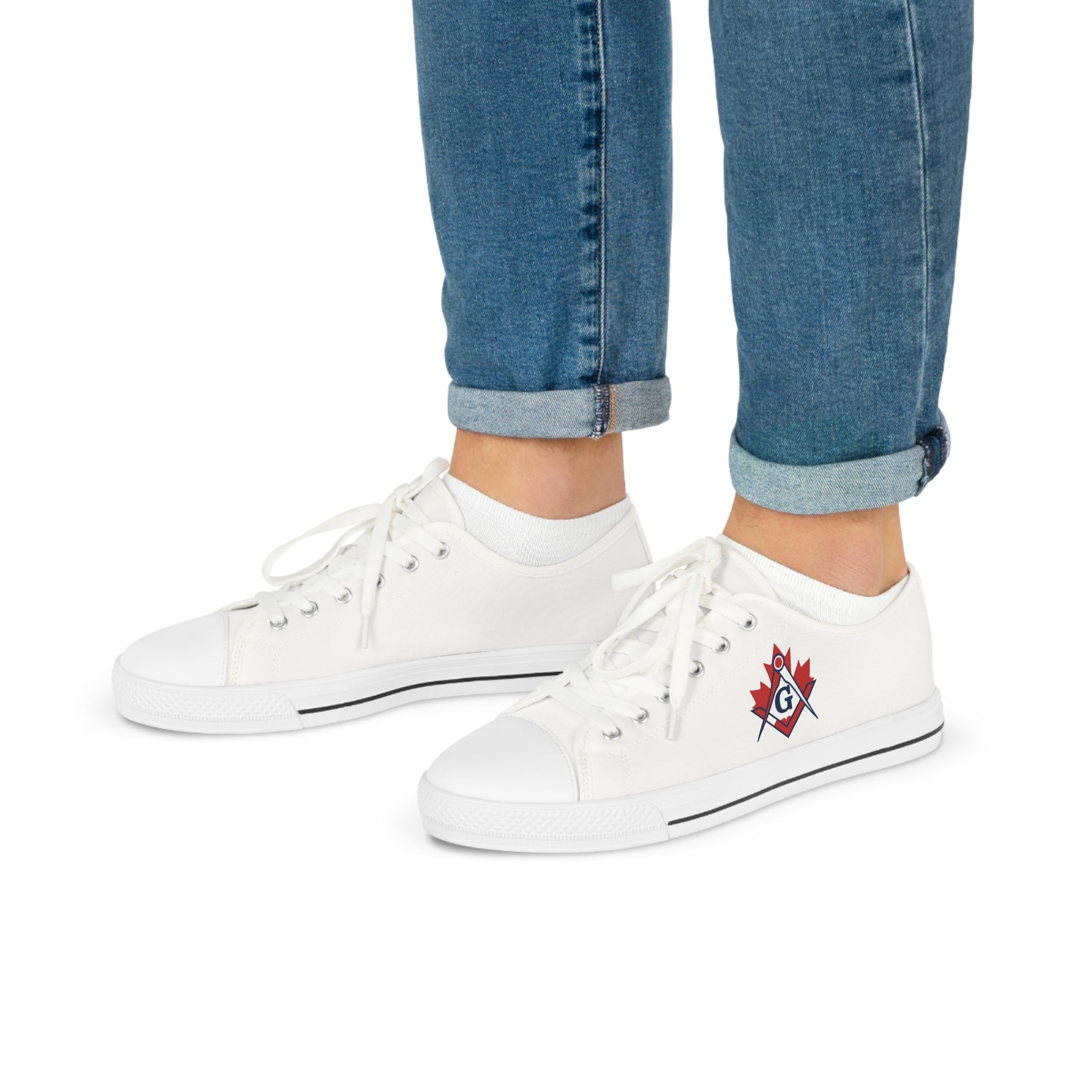 Master Mason Blue Lodge Canada Jurisdiction Sneaker - Low Top Sneaker Black & White S&C Maple Leaf - Bricks Masons