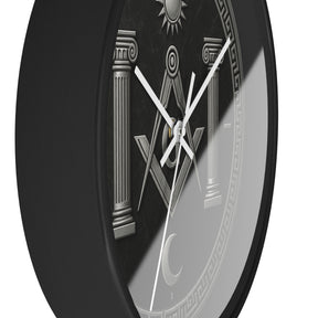 Master Mason Blue Lodge Clock - S&C with Pillars Sun & Moon on Wooden Frame - Bricks Masons