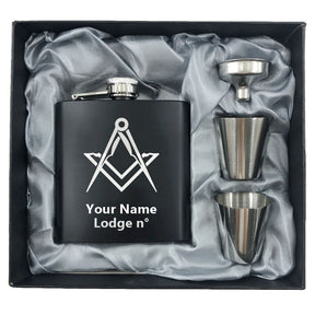 Master Mason Blue Lodge Flask - 2 Shot Glasses & Funnel