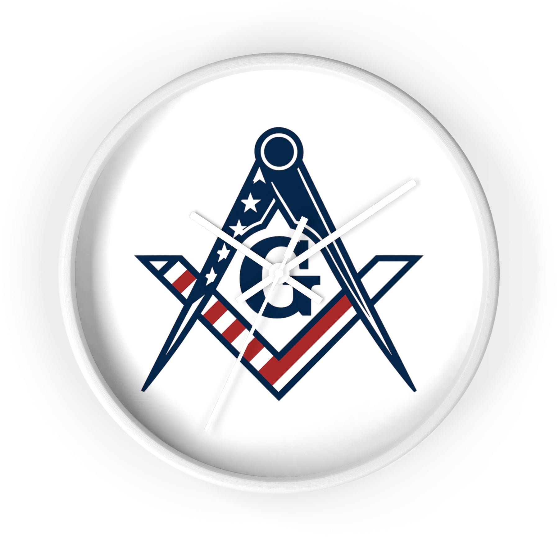 Master Mason Blue Lodge Clock - Square & Compass G with American Flag Design - Bricks Masons