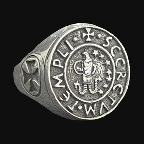 Templar Ring Seal of Abraxas in Silver 1.8 cm Art 773 - Bricks Masons