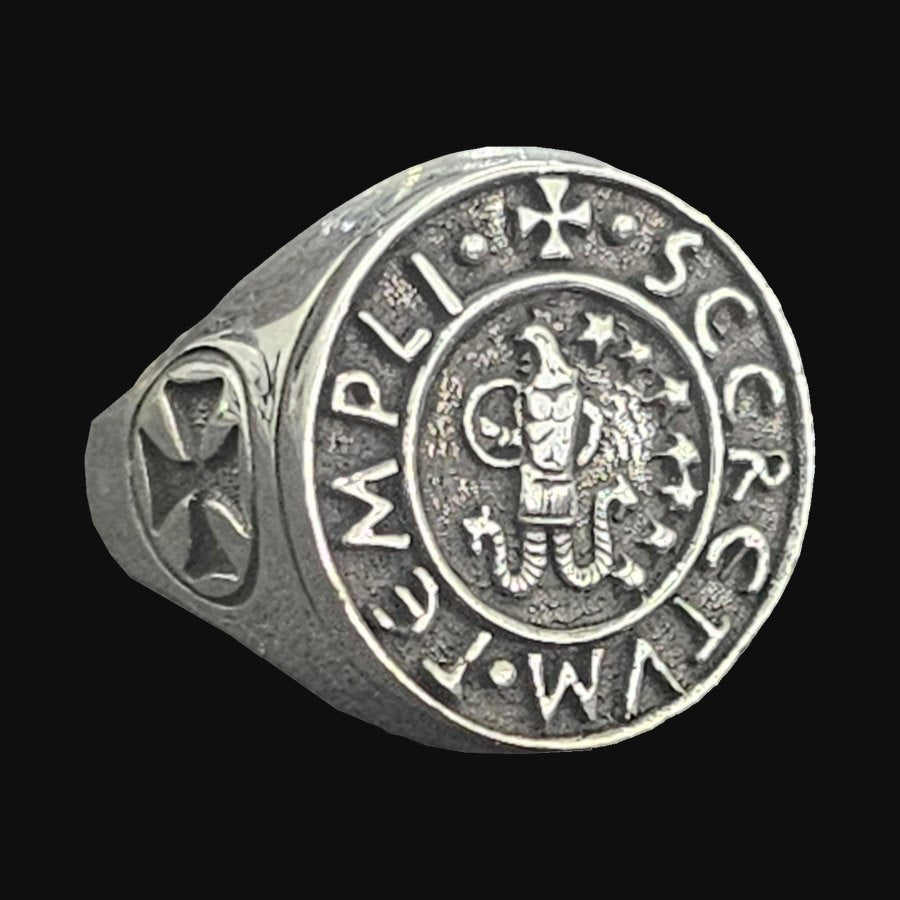 Templar Ring Seal of Abraxas in Silver 1.8 cm Art 773 - Bricks Masons