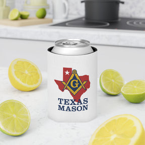 Master Mason Blue Lodge Can Cooler - Texas Mason Square & Compass G - Bricks Masons