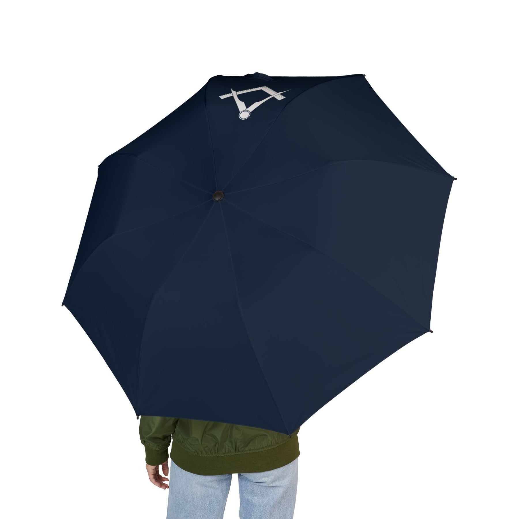 Master Mason Blue Lodge Umbrella - Square & Compass Semi-Automatic Foldable Umbrella - Bricks Masons