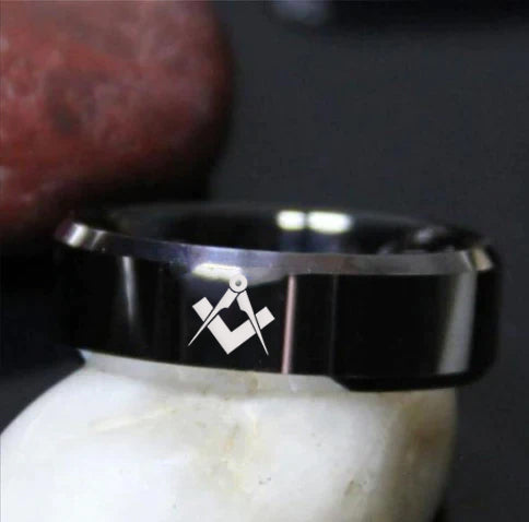 Master Mason Blue Lodge Ring - Black Tungsten Personalizable - Bricks Masons