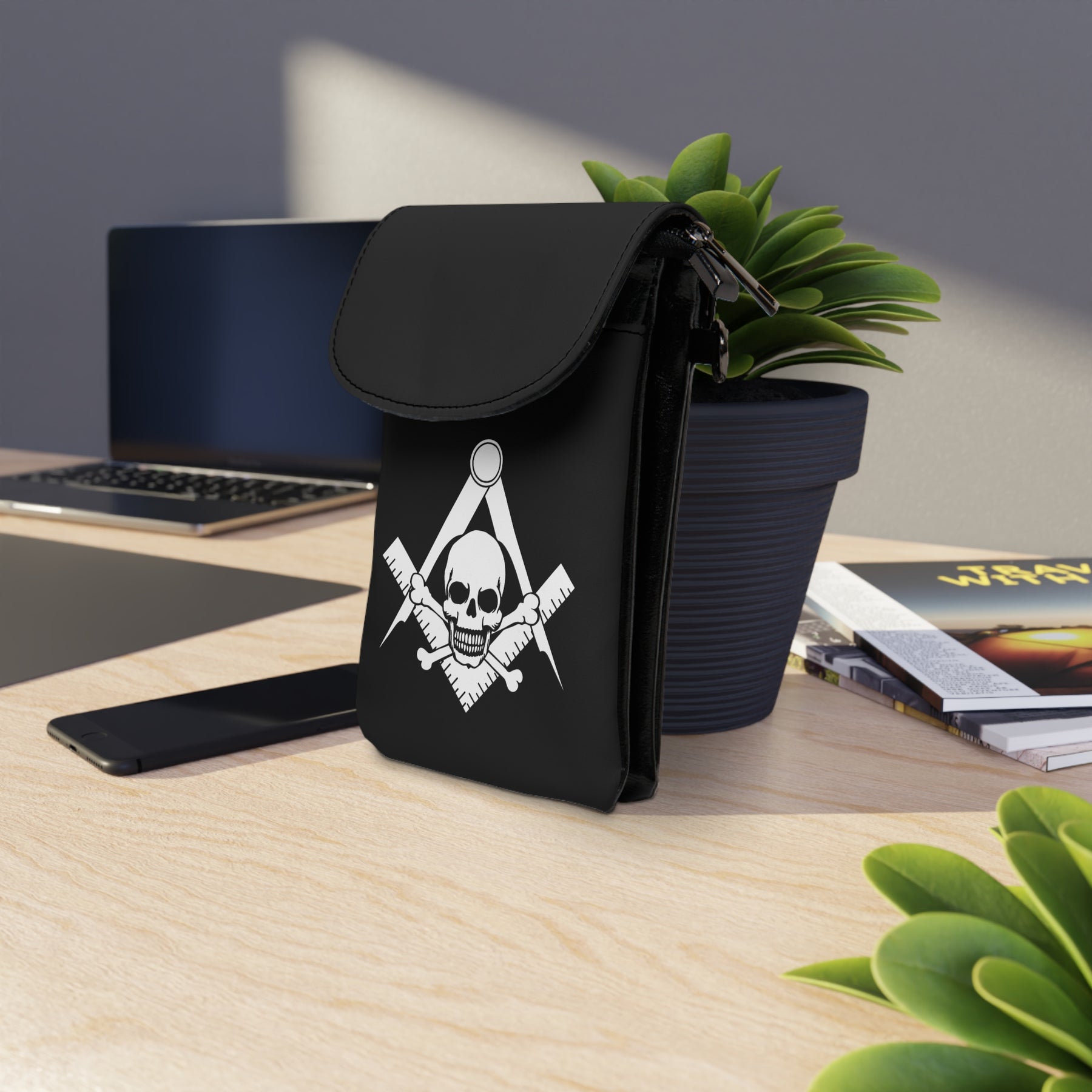 Widows Sons Cell Phone Wallet - Black & White Skull & Bones Microfiber Leather - Bricks Masons