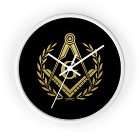 Master Mason Blue Lodge Clock - Wreath with Square & Compass G in Wooden Frame - Bricks Masons