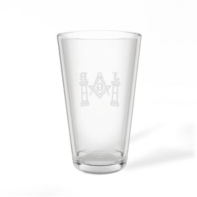 Master Mason Blue Lodge Pint Glass - Square & Compasses G with J&B Pillars