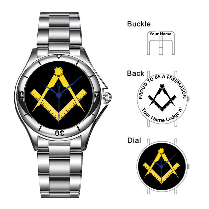 Master Mason Blue Lodge Wristwatch - Stainless Steel - Bricks Masons