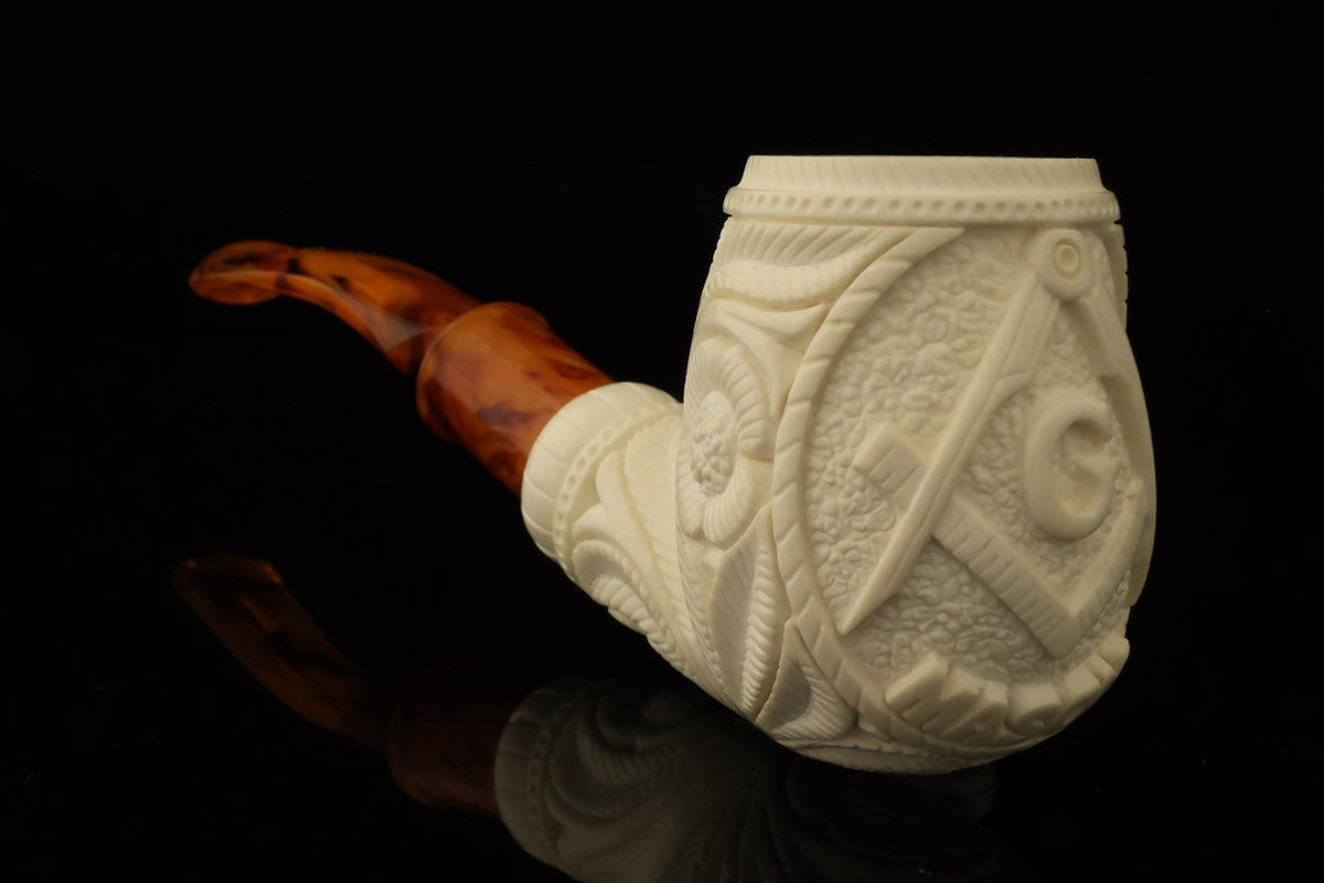 Master Mason Blue Lodge Meerschaum Pipe - Handcrafted With Fitted Case - Bricks Masons
