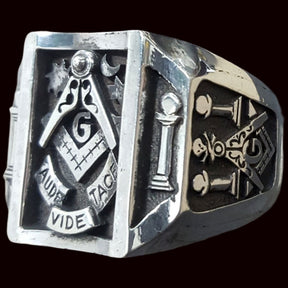 Masonic Ring Aude Vide Tace in Silver Masonry 2 x 2 cm 19 gr Art 90 - Bricks Masons