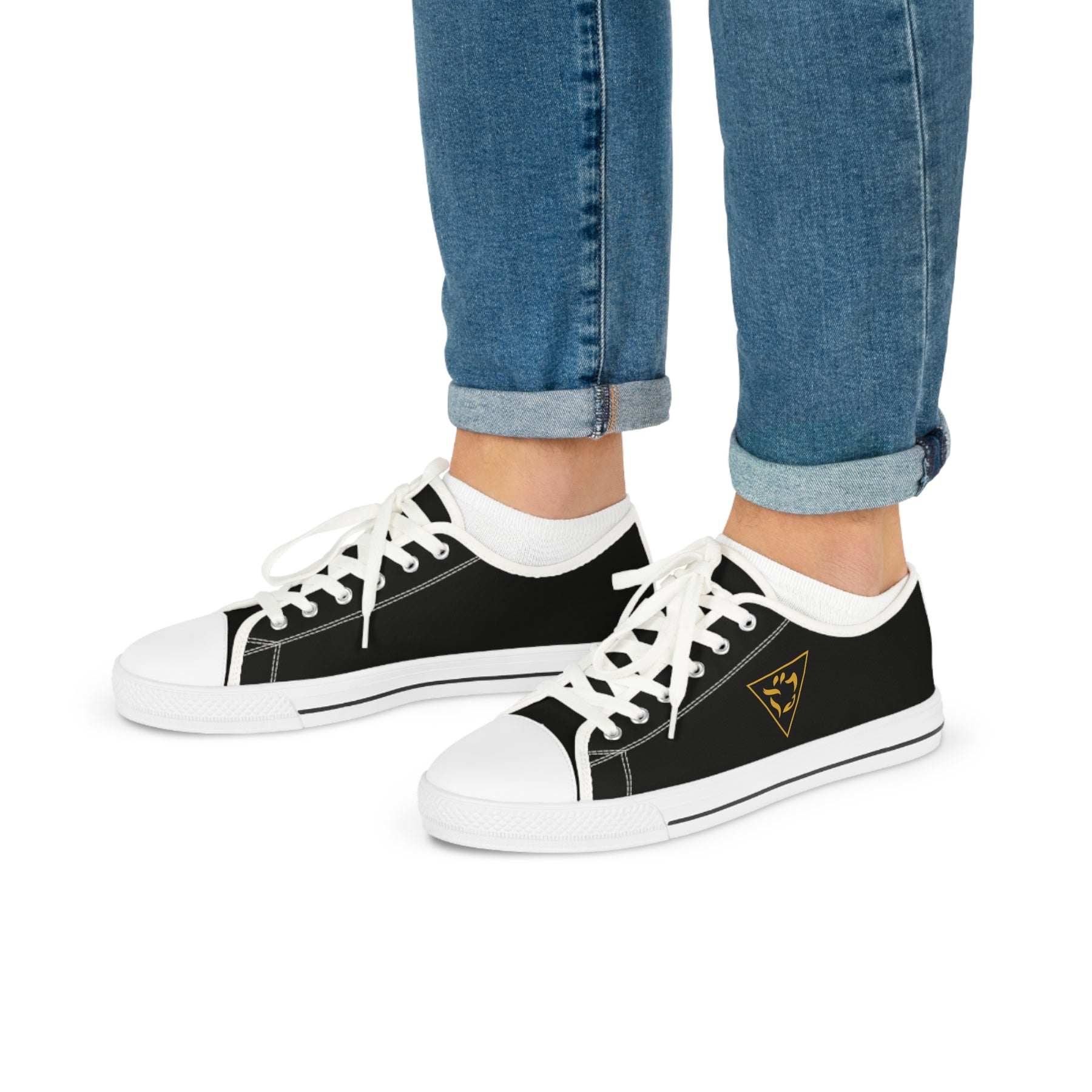 Grand Tiler of Solomon Sneaker - Low Top Sneaker Black & White Golden Emblem - Bricks Masons