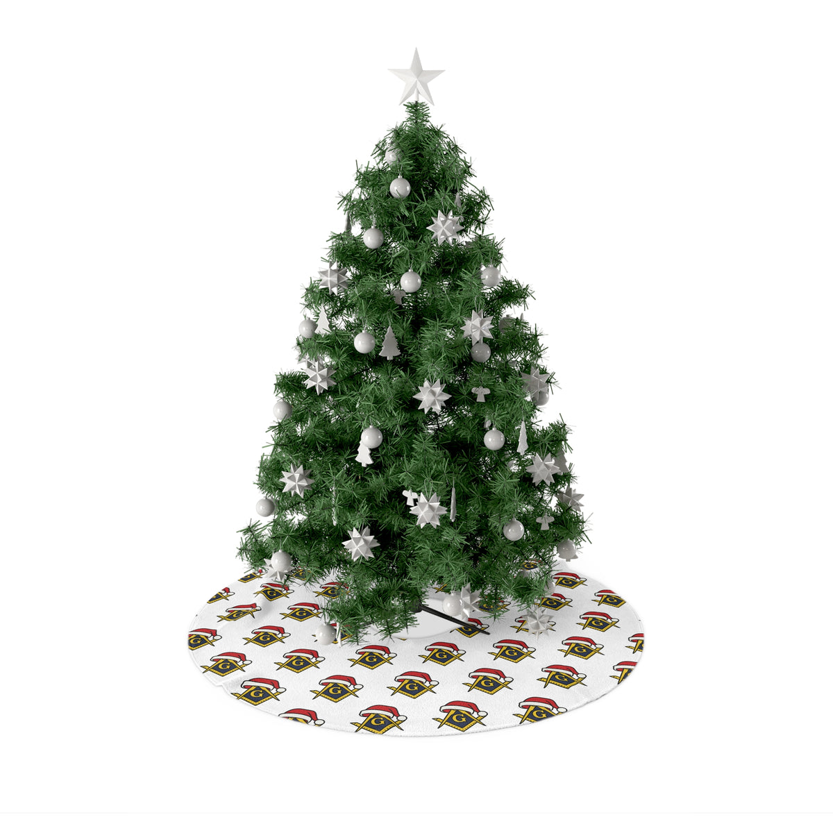 Master Mason Blue Lodge Christmas Tree Skirt - Golden Square & Compass with G - Bricks Masons