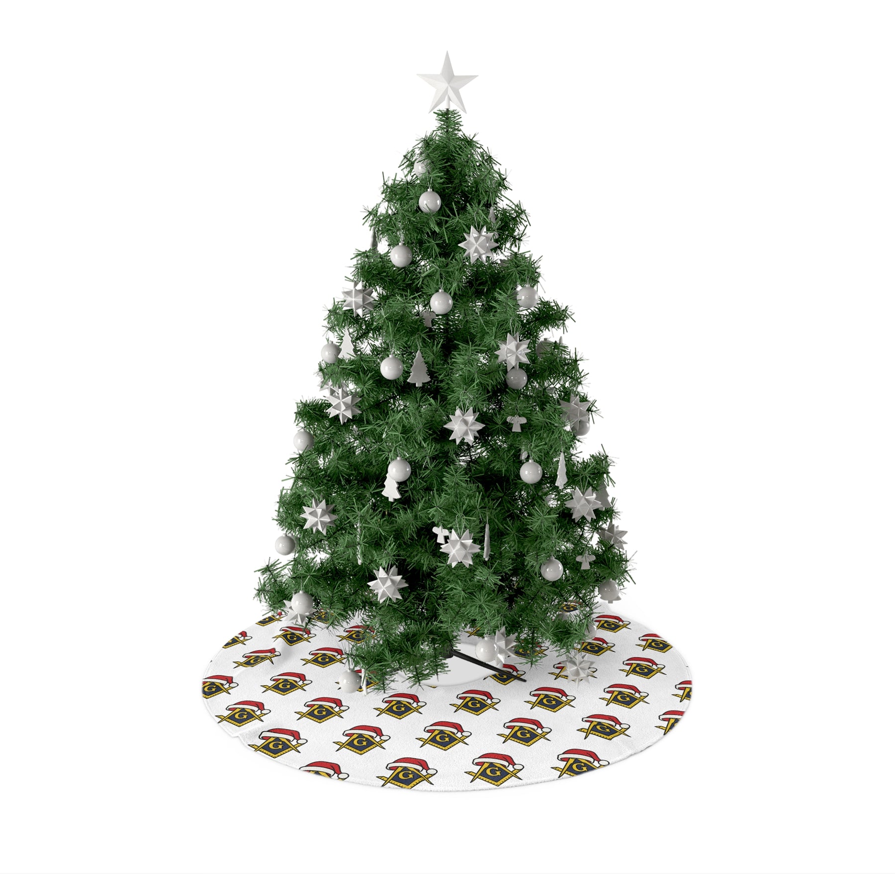 Master Mason Blue Lodge Christmas Tree Skirt - Golden Square & Compass with G - Bricks Masons