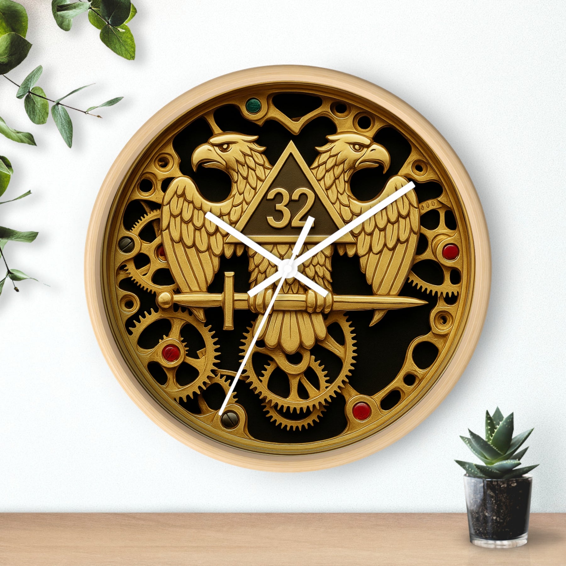 32nd Degree Scottish Rite Clock - Double Headed Eagle with Open Gear - Bricks Masons
