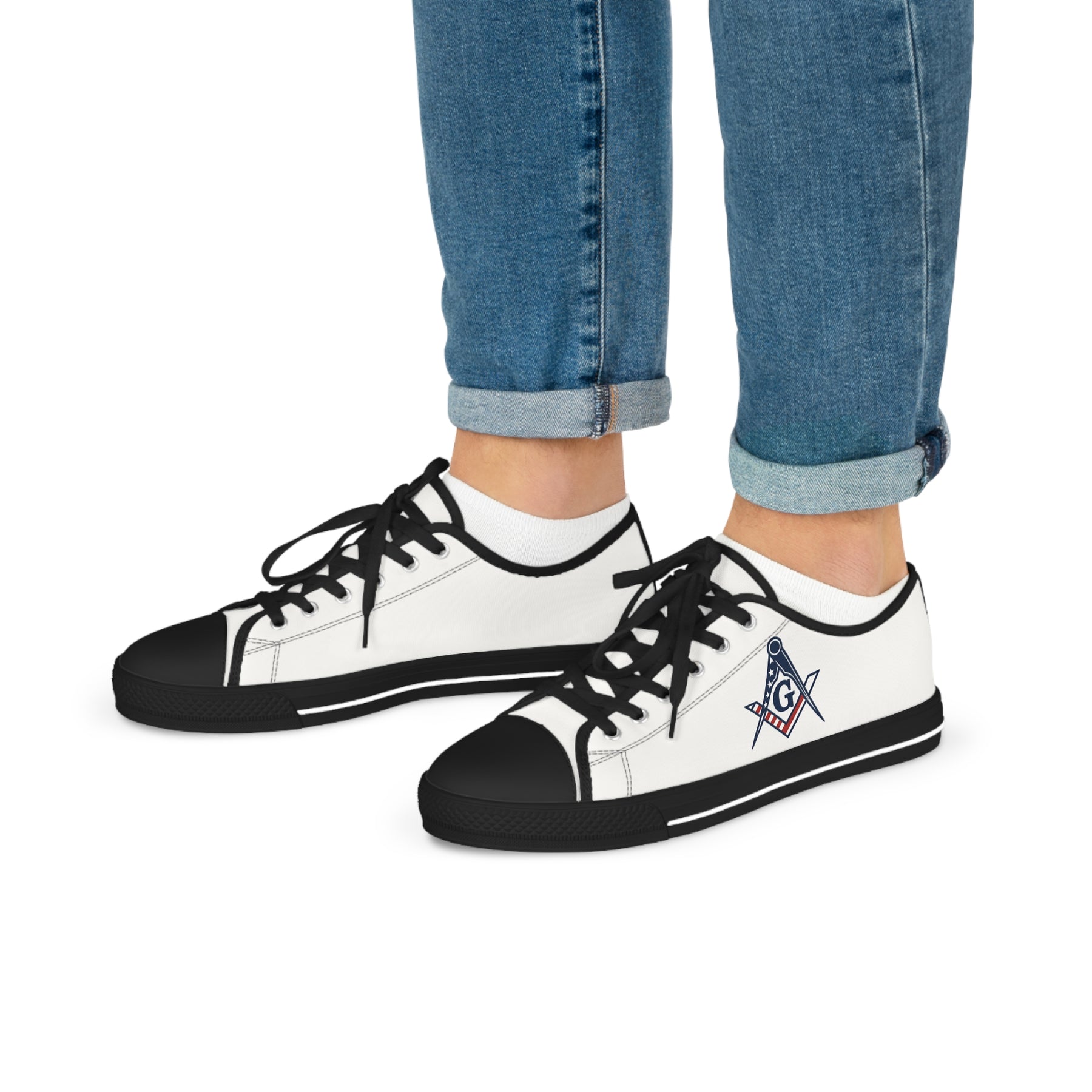 Master Mason Blue Lodge Sneaker - Low Top Sneaker Black & White USA Flag - Bricks Masons