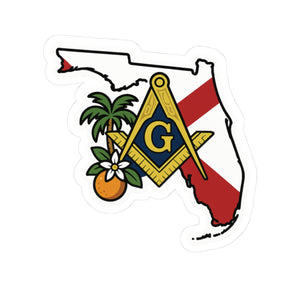 Master Mason Blue Lodge Sticker Decal - Kiss-Cut Florida With Orange Blossom - Bricks Masons