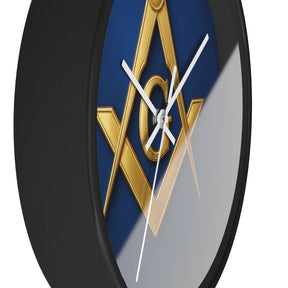 Master Mason Blue Lodge Clock - S & C Emblem on Elegant Wooden Frame - Bricks Masons