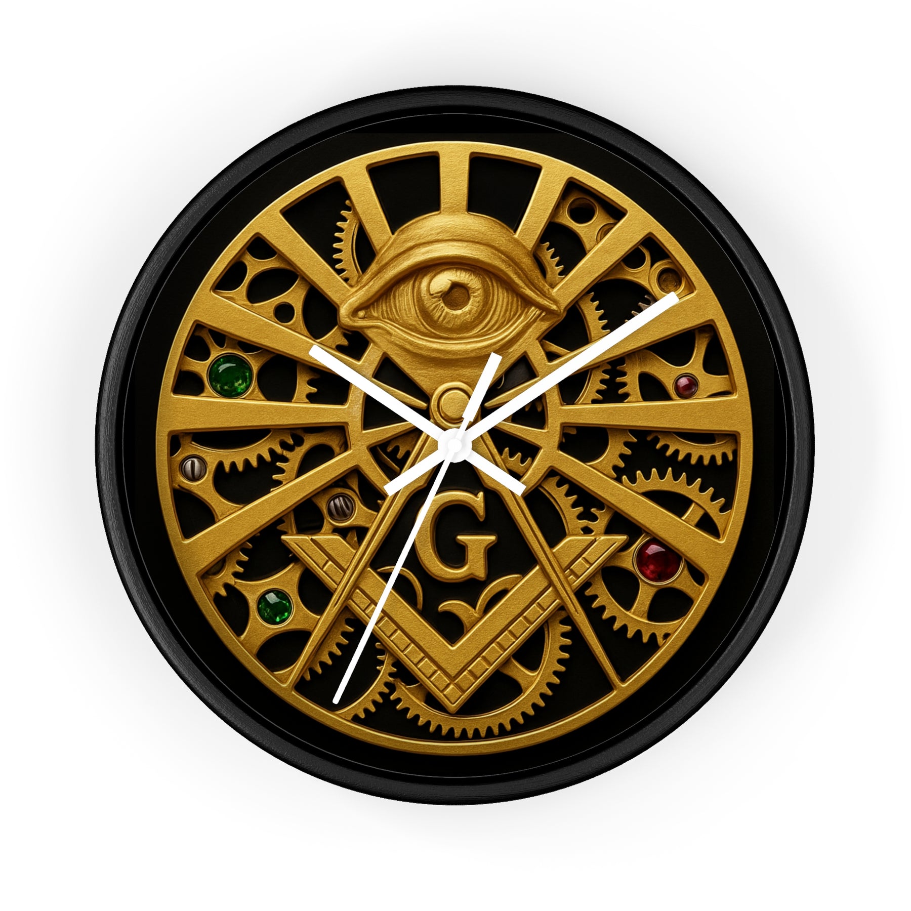 Master Mason Blue Lodge Clock - All Seeing Eye S&C Gear in Wooden Frame - Bricks Masons