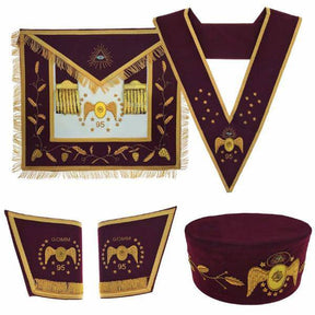 95th Degree Memphis Misraim French Regulation Regalia Set - Maroon Hand Embroidery - Bricks Masons