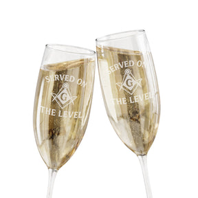 Master Mason Blue Lodge Champagne Flute - Served On The Level Square & Compass G - Bricks Masons