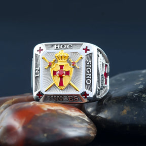 Knights Templar Commandery Ring - 925 Sterling Silver "In Hoc Signo Vinces" - Bricks Masons