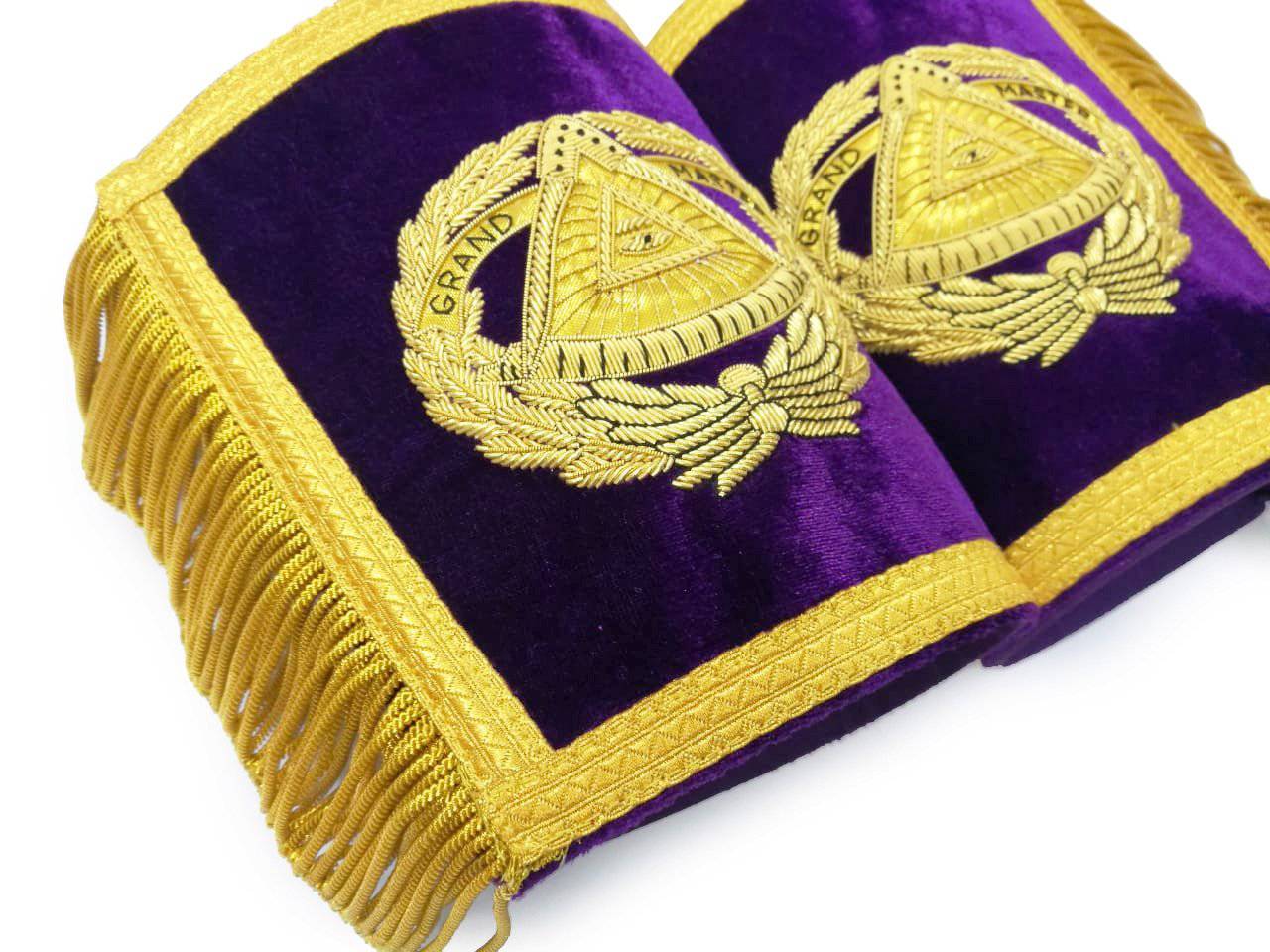 Grand Master Blue Lodge Cuff - Purple Hand Bullion Embroidery with Fringe