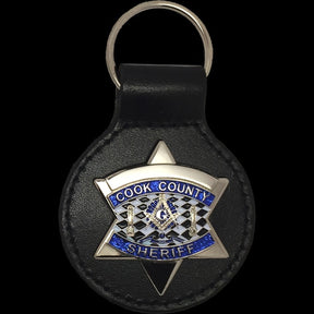 Master Mason Blue Lodge Keychain - Black Leather Cook County Sheriff - Bricks Masons