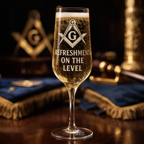 Master Mason Blue Lodge Champagne Flute - Refreshment On The Level S&C G - Bricks Masons