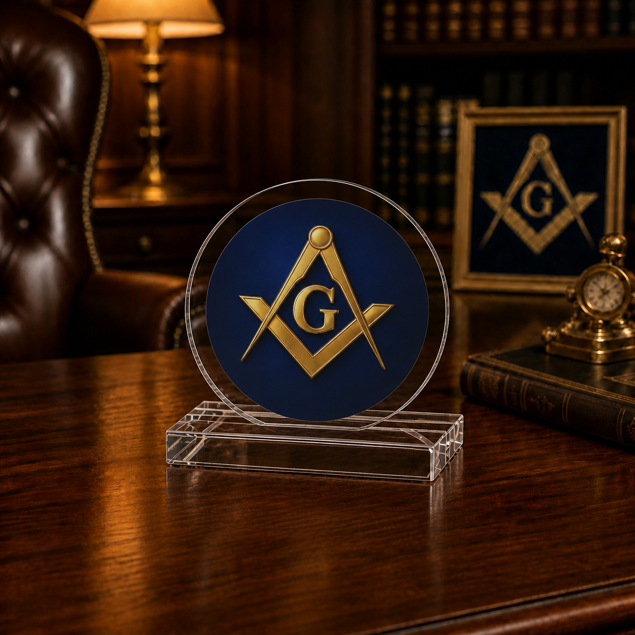 Master Mason Blue Lodge Plaque - Blue with Gold Square & Compass G Emblem - Bricks Masons