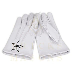 Lady Knights HoTC Gloves - White Leather Black Star Cross & Crown - Bricks Masons
