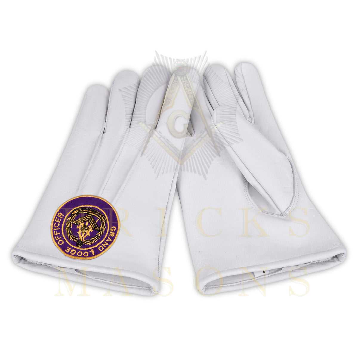 Past Grand Master Blue Lodge Gloves - White Leather Grand Lodge Officer - Bricks Masons