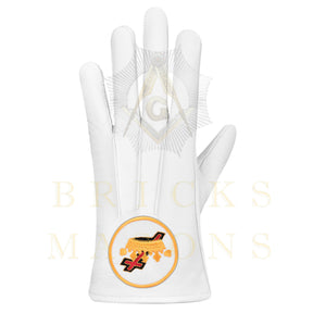 Lady Knights HoTC Gloves - White Leather Cross & Crown Emblem - Bricks Masons