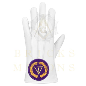 Grand Council Gloves - White Leather With Purple Patch - Bricks Masons