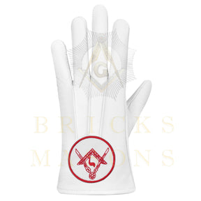 14th Degree Scottish Rite Gloves - White Leather Central Jurisdiction - Bricks Masons