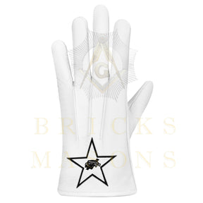 Lady Knights HoTC Gloves - White Leather Black Star Cross & Crown - Bricks Masons