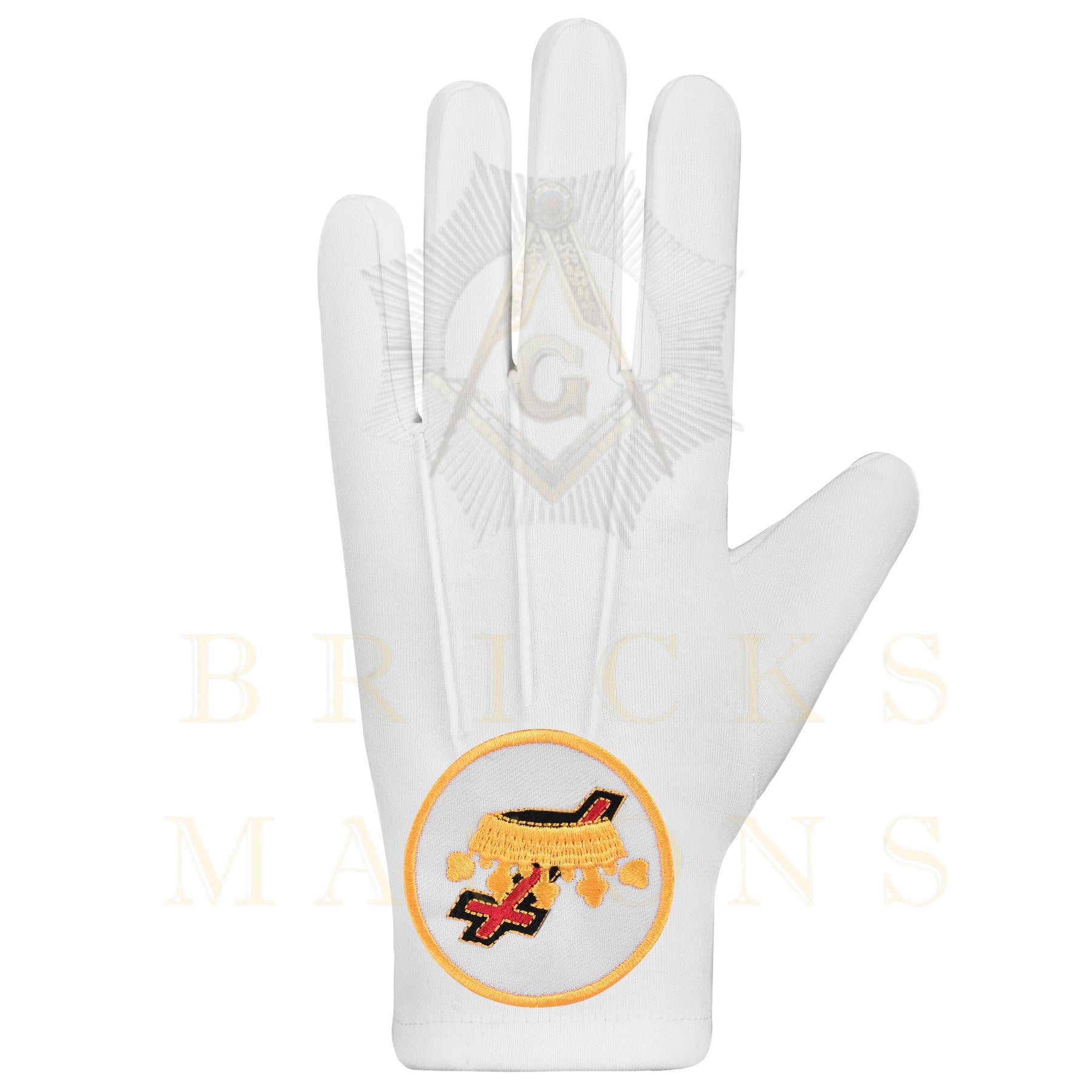Lady Knights HoTC Gloves - White Cotton Cross and Crown emblem - Bricks Masons
