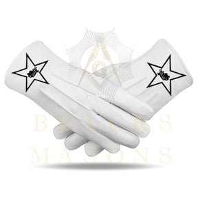 Lady Knights HoTC Gloves - White Leather Black Star Cross & Crown - Bricks Masons