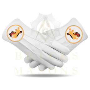 Lady Knights HoTC Gloves - White Leather Cross & Crown Emblem - Bricks Masons