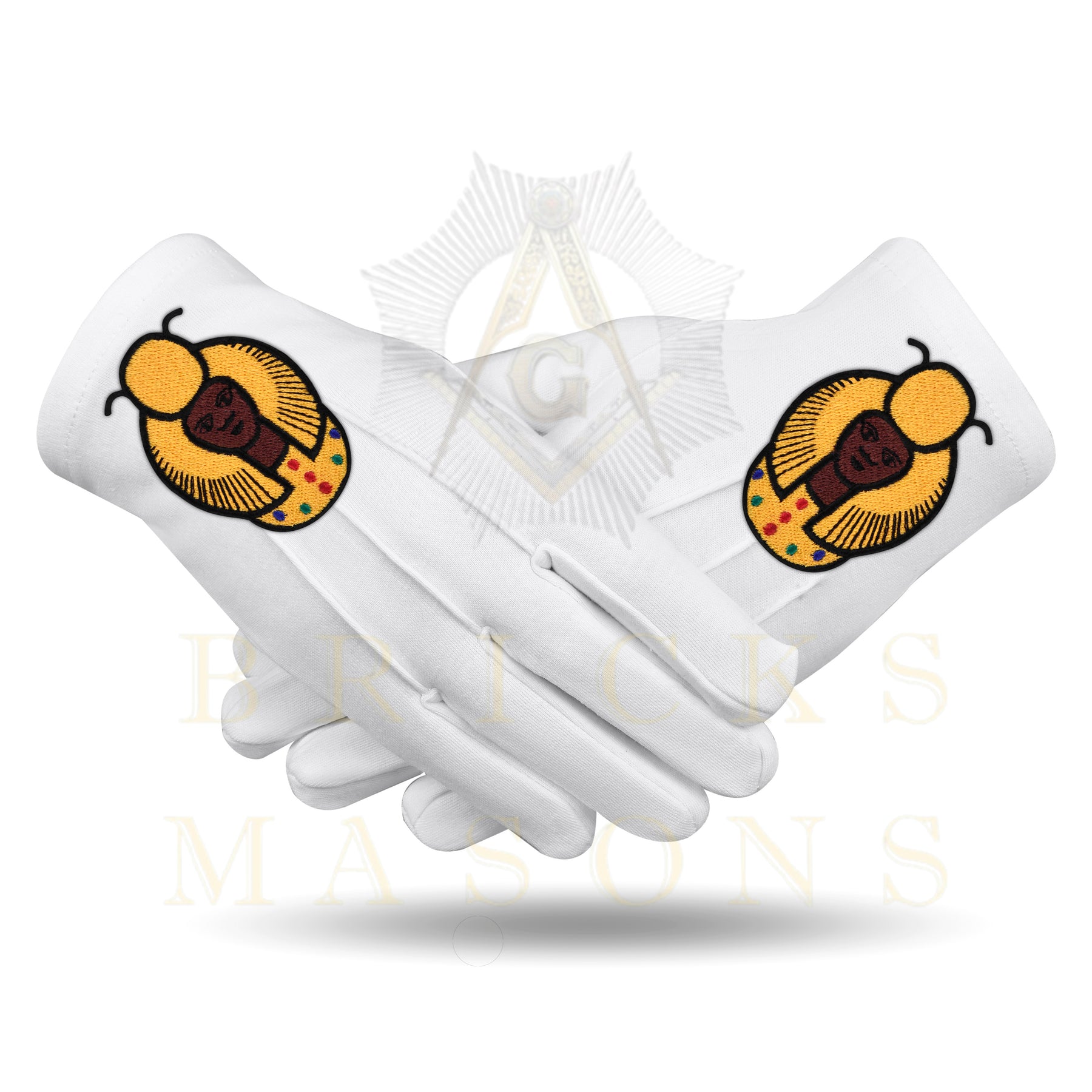 DOI Gloves - White Cotton York Rite - Bricks Masons