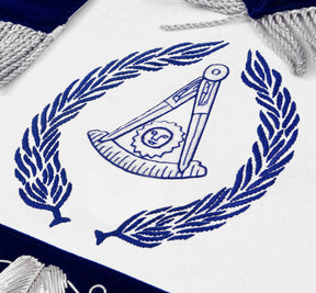 Past Master Blue Lodge Apron - Blue Velvet Silver Bullion With Wreath & Fringe - Bricks Masons