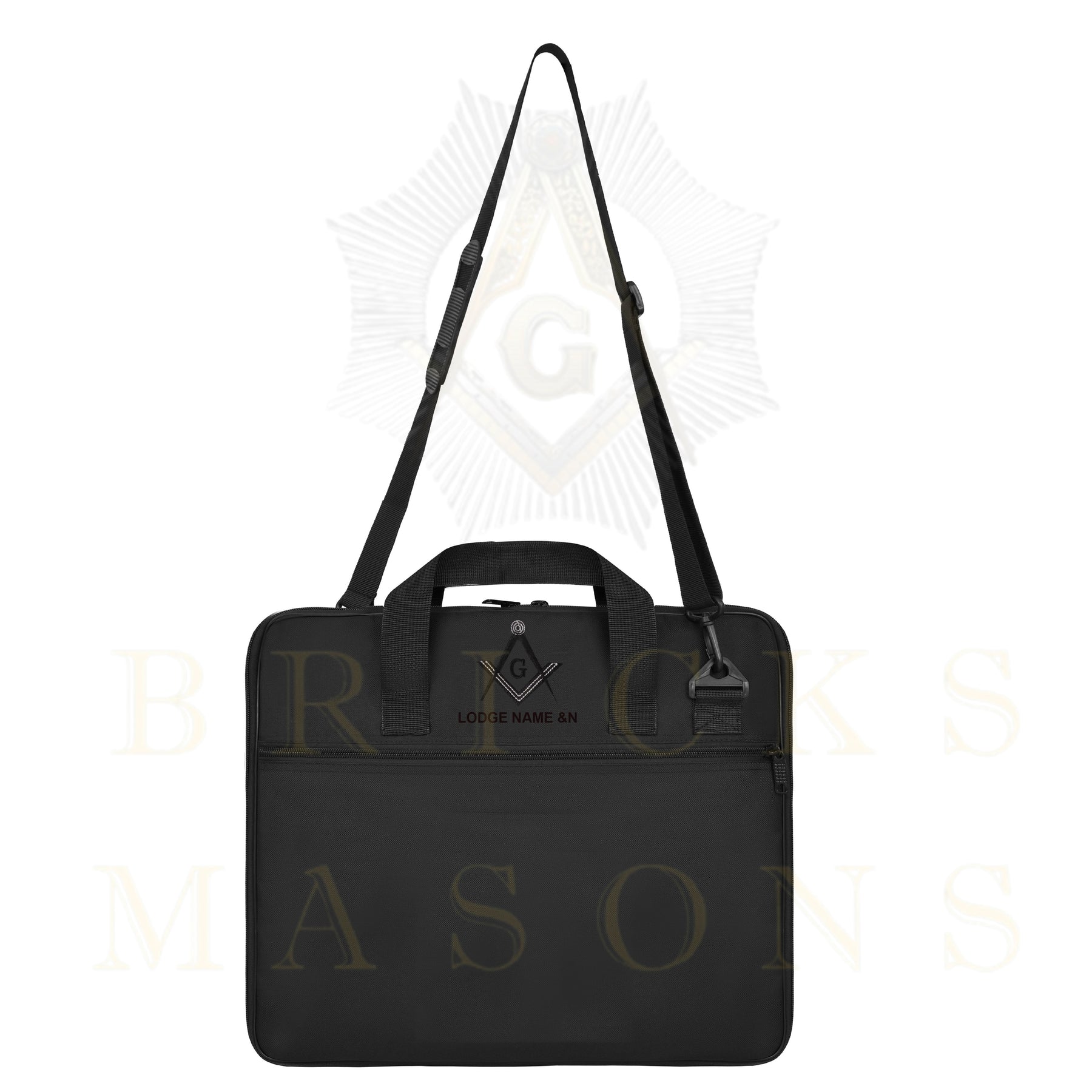 Master Mason Blue Lodge Apron Case - Black Cordura With Embroidered Square & Compass - Bricks Masons
